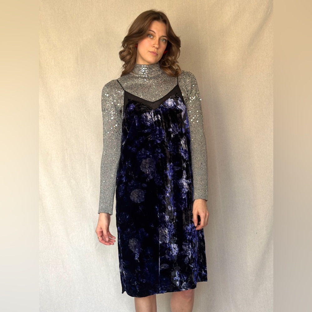 90s Vintage Silver Sequin Ribbed Layering Party Top